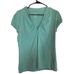 Mossimo Teal Blue Short Sleeve V-Neck Cotton Blend T-Short Women Sz L